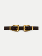 Veronica Beard Brown suede belt with two gold buckles