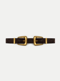 Veronica Beard Brown suede belt with two gold buckles