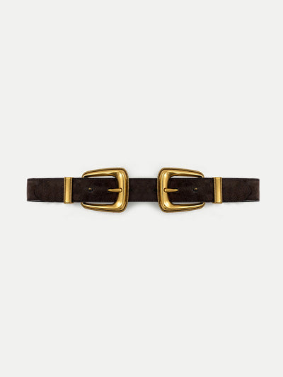 Veronica Beard Brown suede belt with two gold buckles