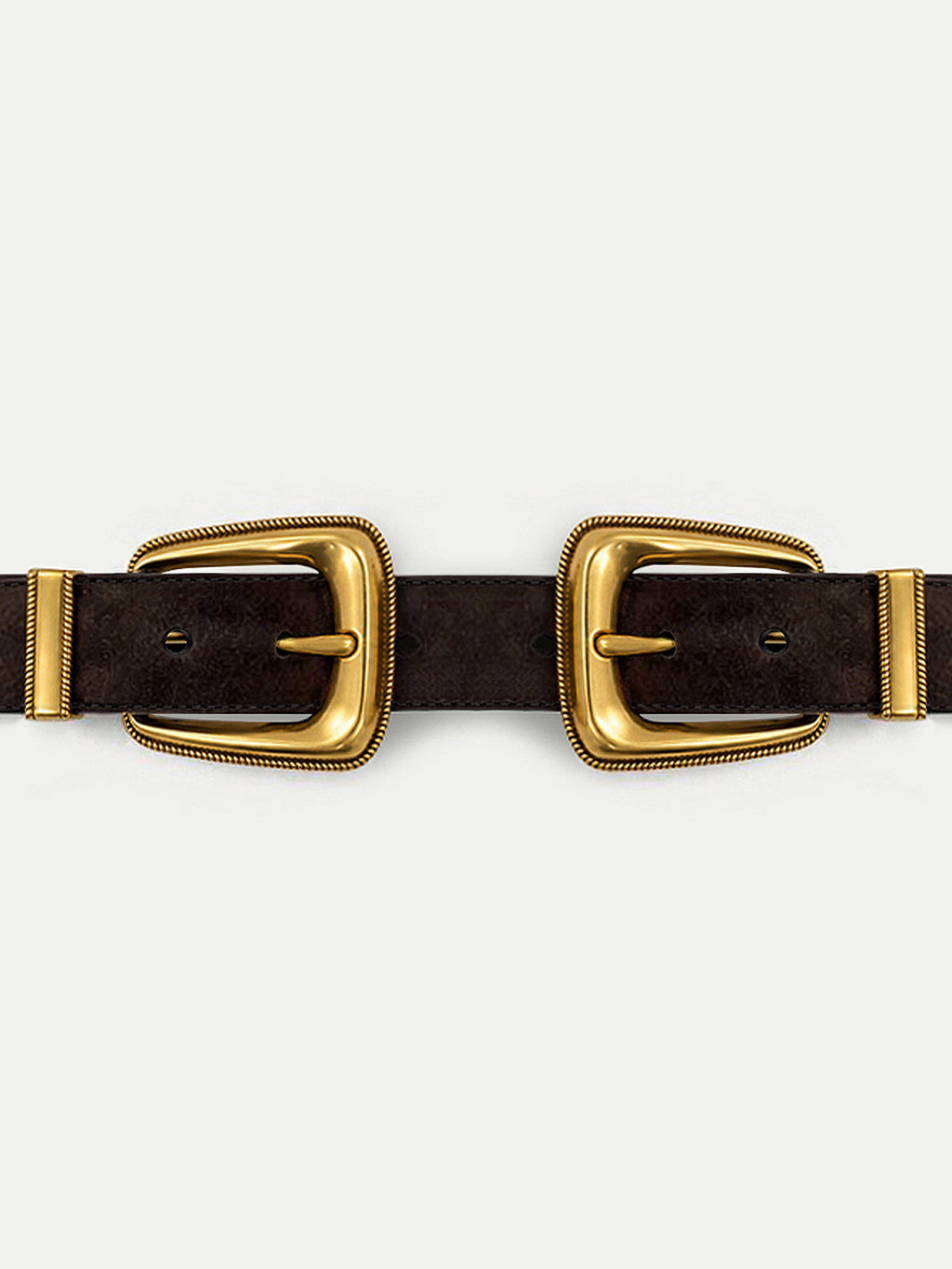 Veronica Beard Brown leather belt with two gold buckles