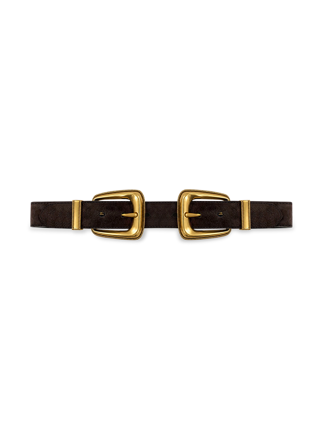 Veronica Beard Brown suede belt with two gold buckles
