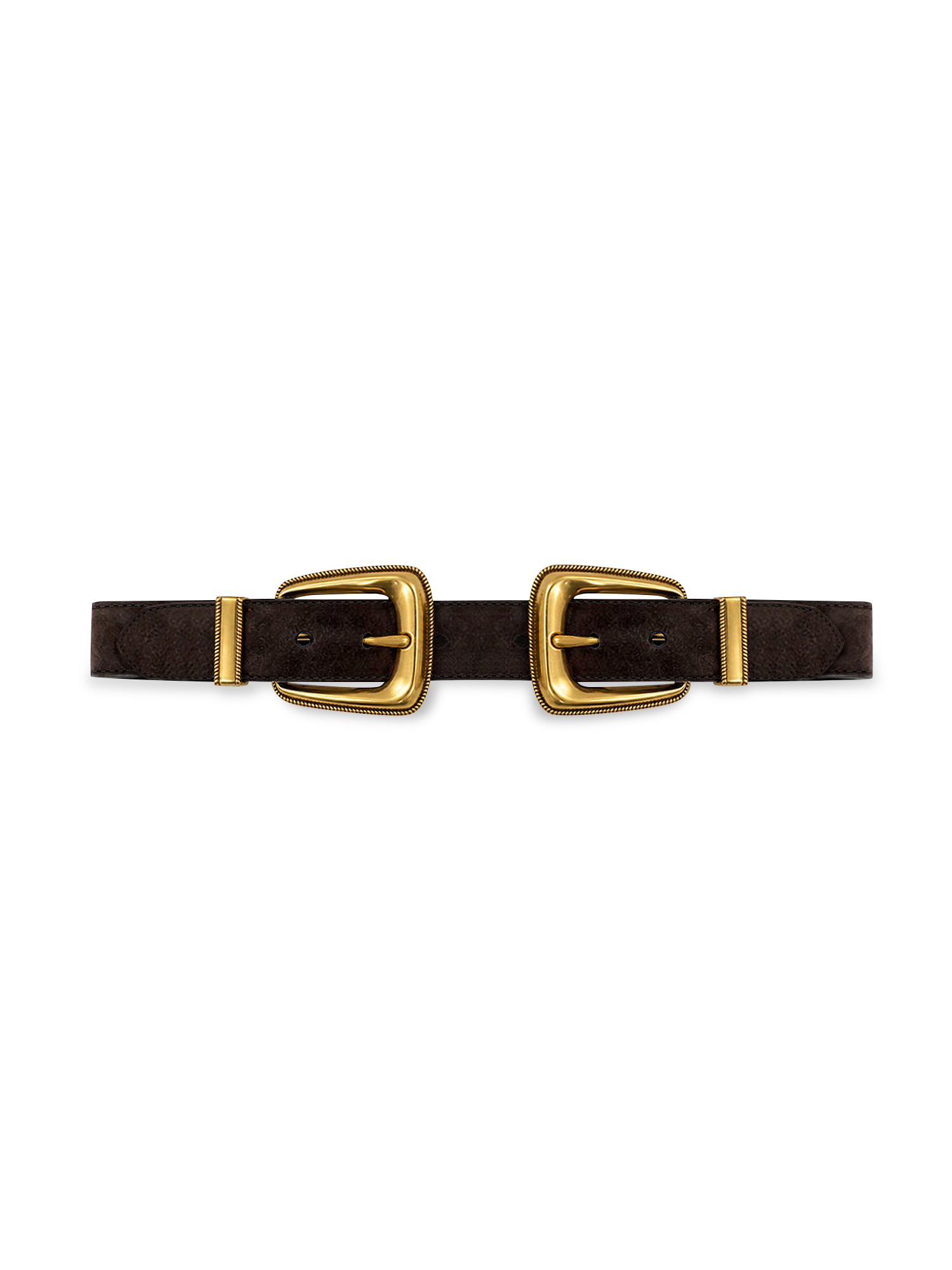 Veronica Beard Brown suede belt with two gold buckles