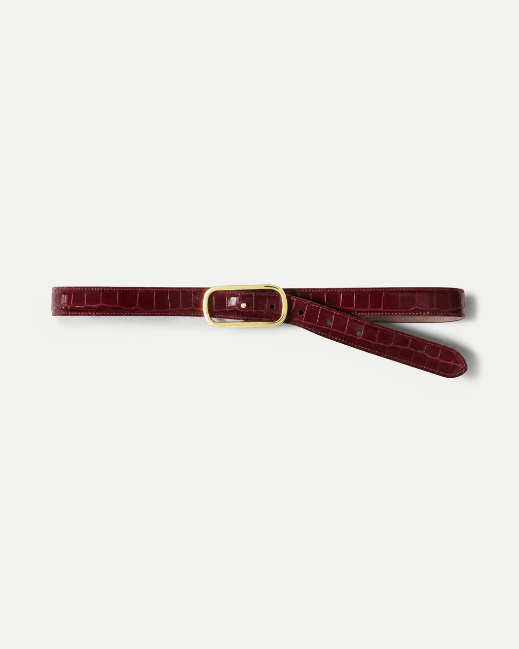 Veronica Beard Burgundy embossed leather belt with gold buckle.