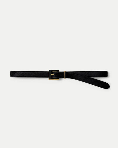 Veronica Beard Black textured leather belt with gold buckle.