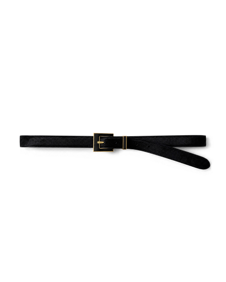 Veronica Beard Black textured leather belt with gold buckle.