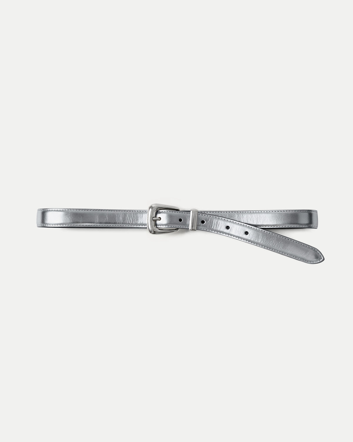 Veronica Beard Metallic silver leather belt with silver buckle.