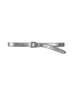 Veronica Beard Metallic silver leather belt with silver buckle.