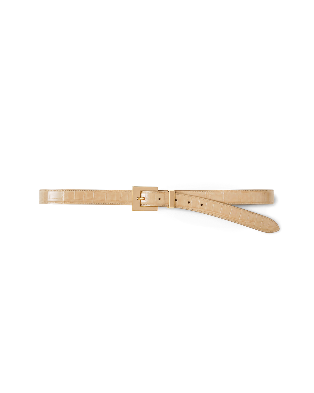 Veronica Beard Beige embossed leather belt with gold buckle.