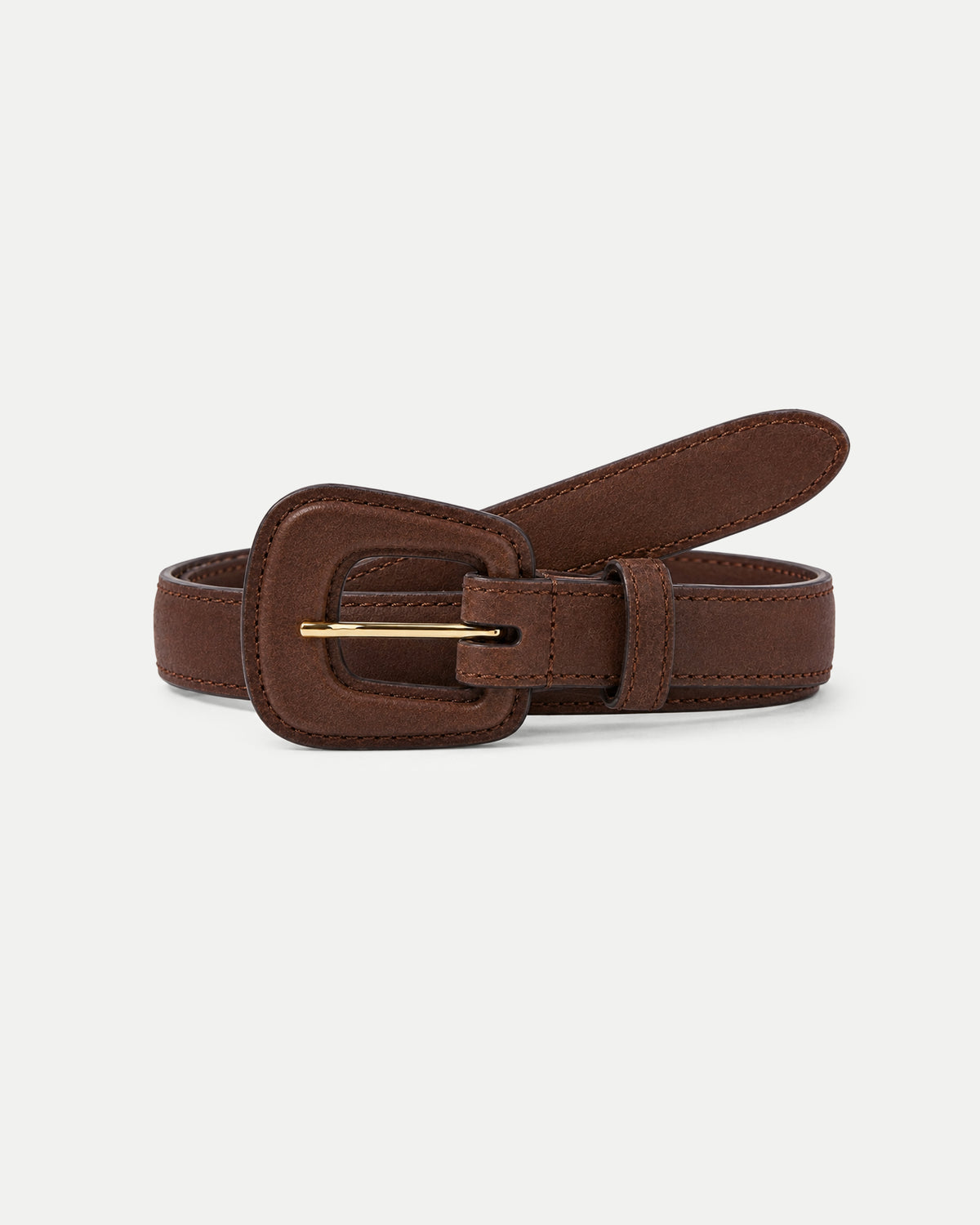 Veronica Beard Brown leather belt with large square buckle.