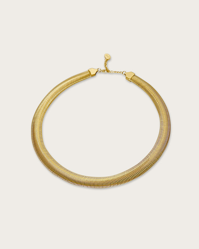 Flat Snake Necklace - Gold - 1