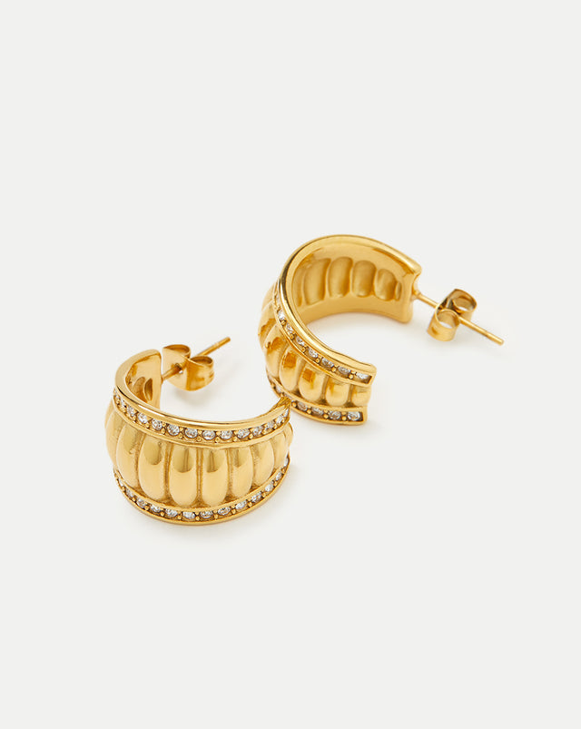 Gold Crystal Croissant Earrings