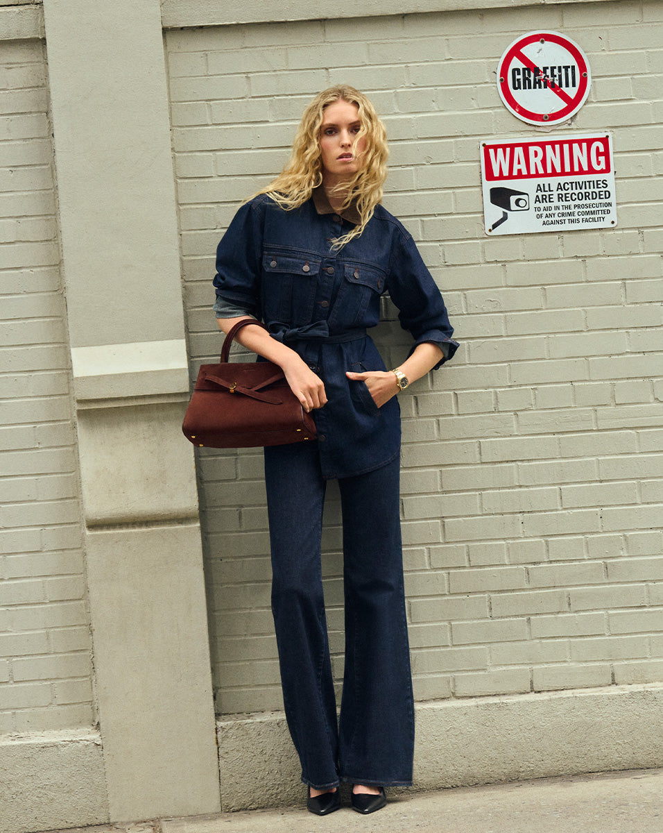 Mikaela Shacket With Cord Collar in Indigo Rinse | Veronica Beard Mikaela Shacket With Cord Collar in Indigo Rinse | Veronica Beard