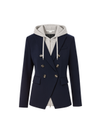 Veronica Beard Navy double-breasted blazer with an attached gray hooded insert.