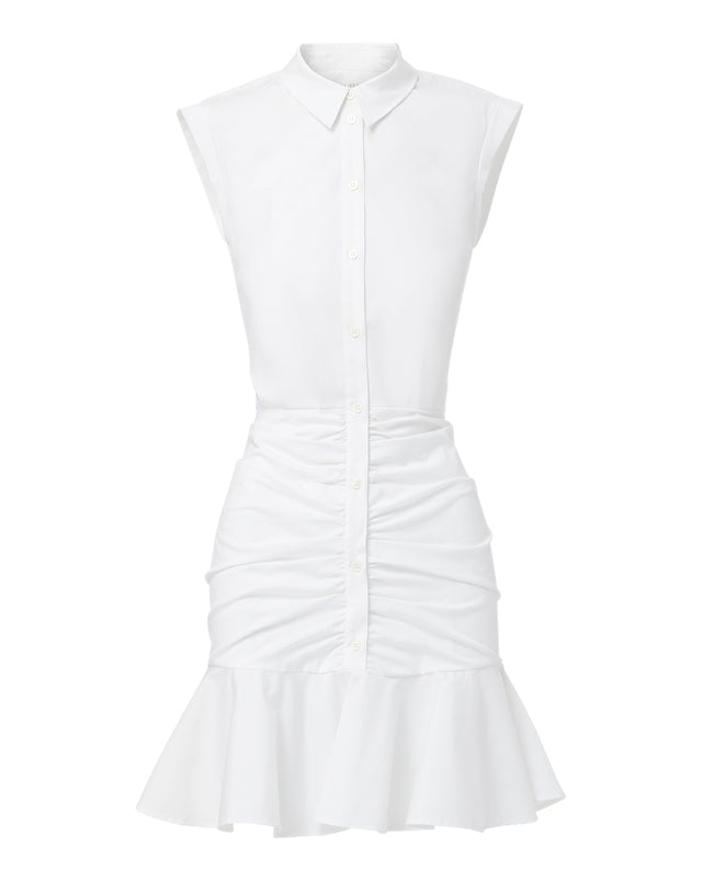 Bell Button Down Ruched Shirtdress - White - 6