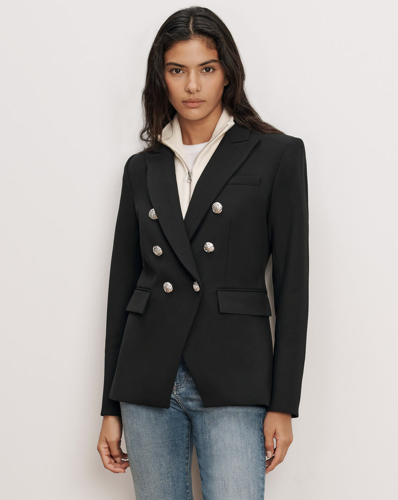{{ outfit: core-miller-black-silver-1 }} ## Veronica Beard Miller Dickey Jacket - Black/Silver