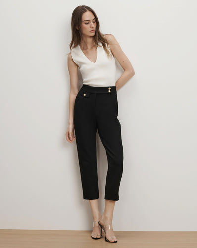 Veronica Beard Renzo Crest Button Pant - Black/Gold