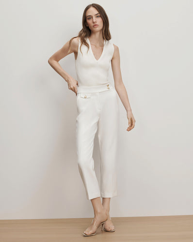 Veronica Beard Renzo Crest Button Pant - Off-White/Gold
