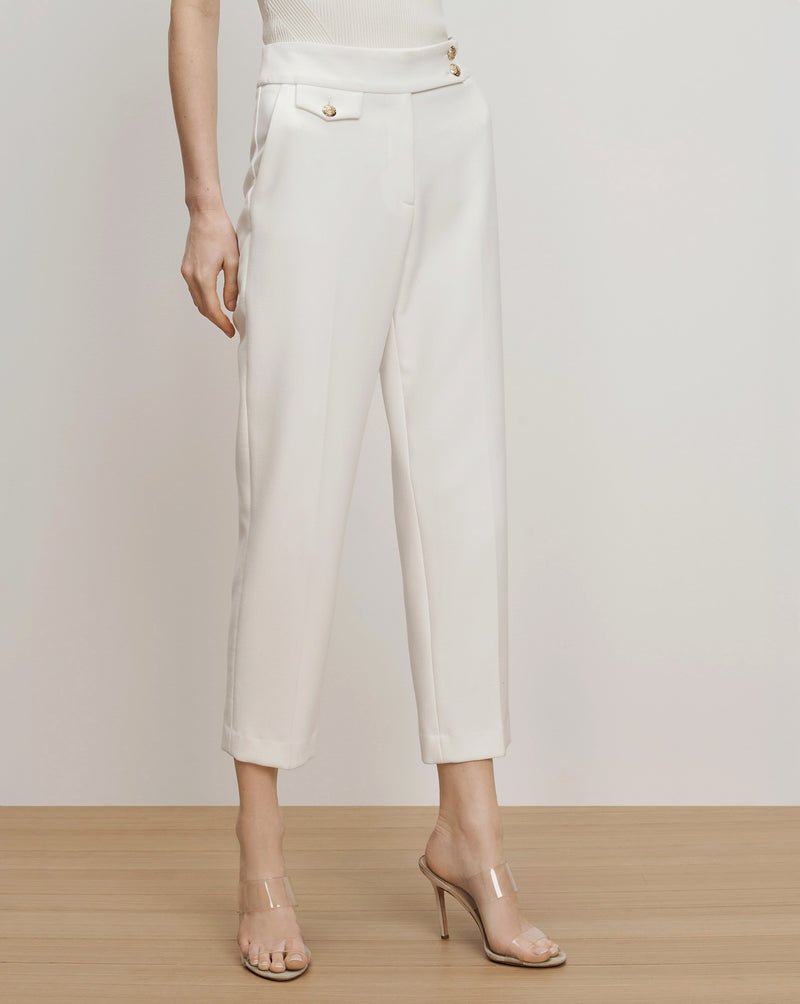 Veronica Beard Renzo Crest Button Pant - Off-White/Gold