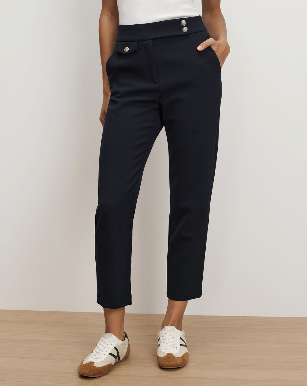 Veronica Beard Renzo Crest Button Pant - Navy/Silver