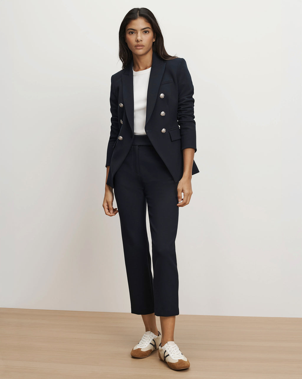 Veronica Beard Renzo Crest Button Pant - Navy/Silver