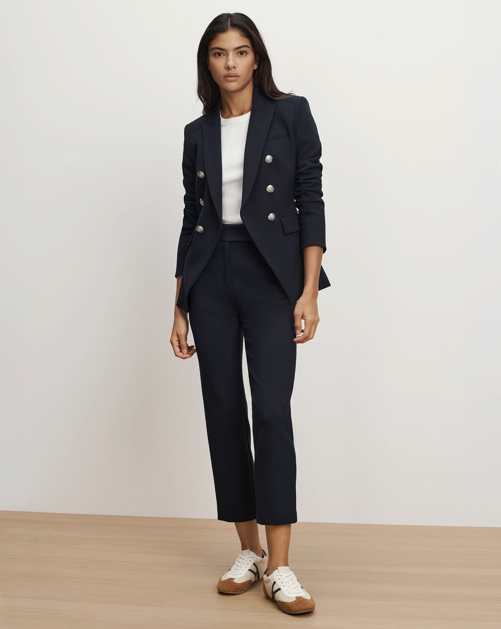 Veronica Beard Renzo Crest Button Pant - Navy/Silver