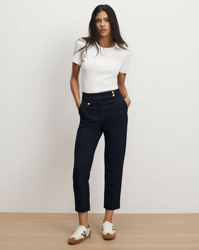 Veronica Beard Renzo Crest Button Pant - Navy/Gold