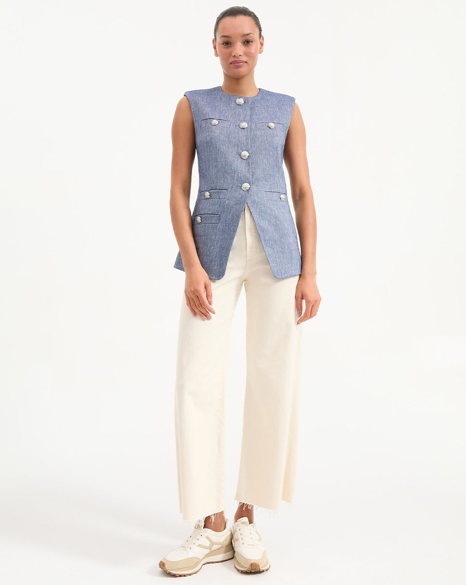 Veronica Beard Tamara Linen Vest - Blue Melange