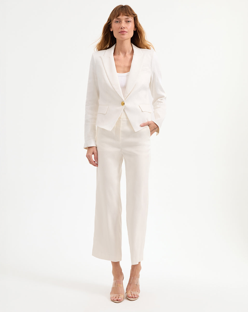 スーツ disemBySiiK embroidery linen slacks Aubrie Women's Linen Cropped Pant in Off-White | Veronica Beard