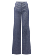 Veronica Beard Jude Linen Wide-Leg Pant - Blue Melange
