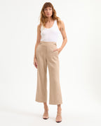Veronica Beard Aubrie Cropped Wide-Leg Pant - Khaki Melange
