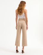 Veronica Beard Aubrie Cropped Wide-Leg Pant - Khaki Melange