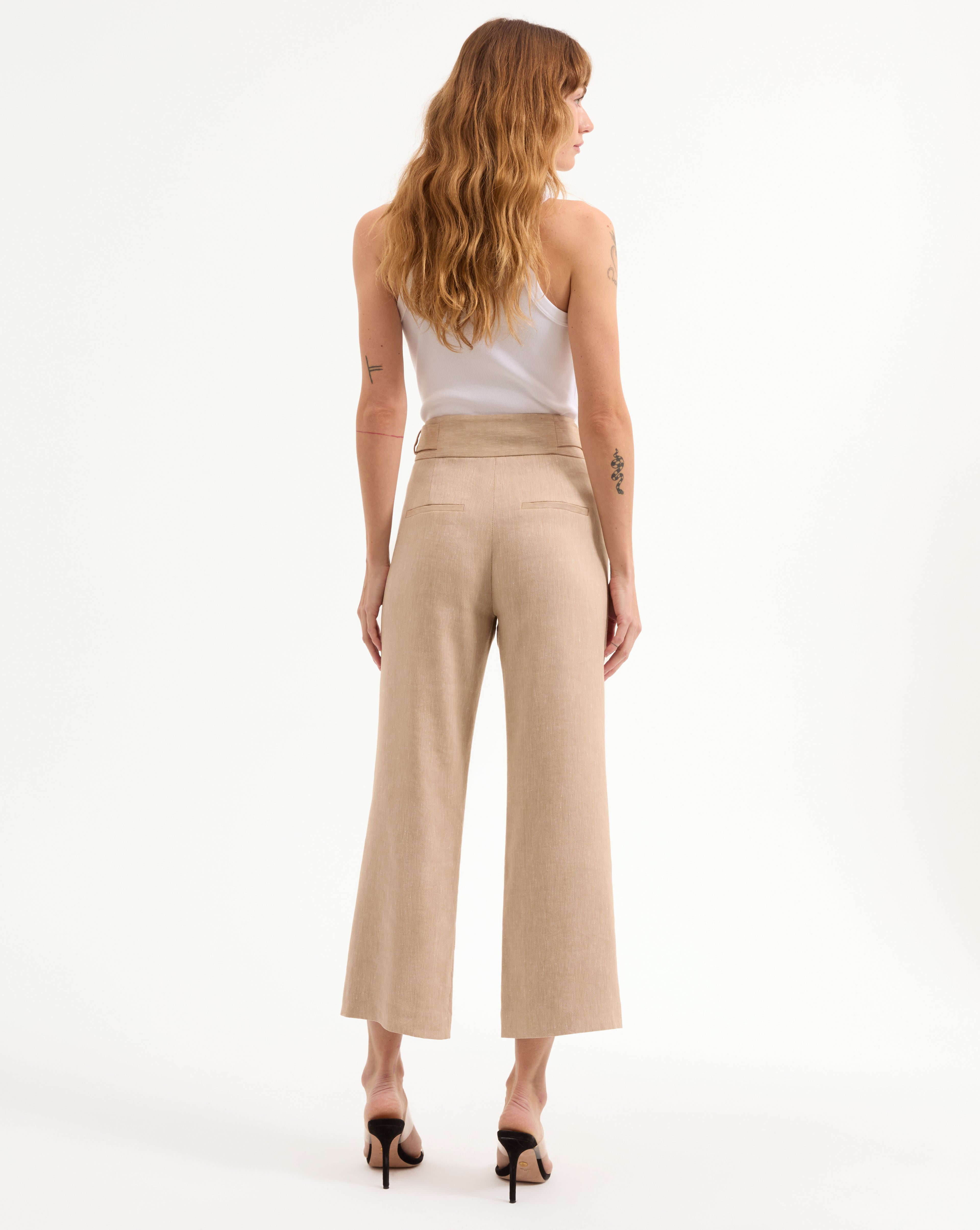 Veronica Beard Aubrie Cropped Wide-Leg Pant - Khaki Melange