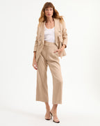 Veronica Beard Aubrie Cropped Wide-Leg Pant - Khaki Melange