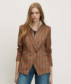 Veronica Beard Brown plaid double-breasted blazer