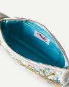 Veronica Beard White beaded clutch with blue lining.
