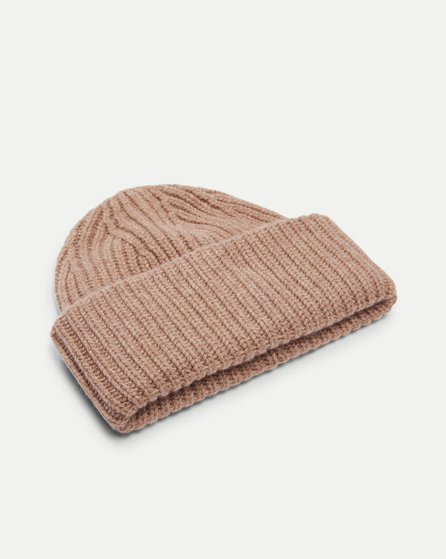 Cashmere Bulky Ribbed Hat - Beige - 2