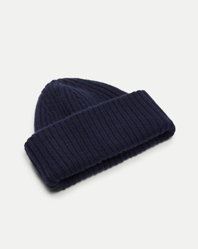 Cashmere Bulky Ribbed Hat - Navy - 7