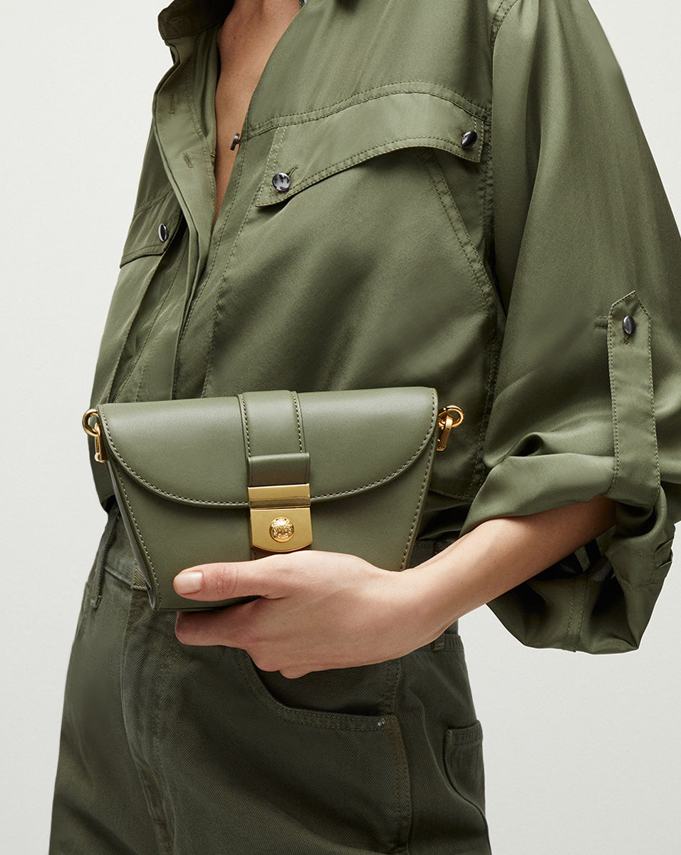 Small Crest Lock Trap Bag in Stone Army | Veronica Beard