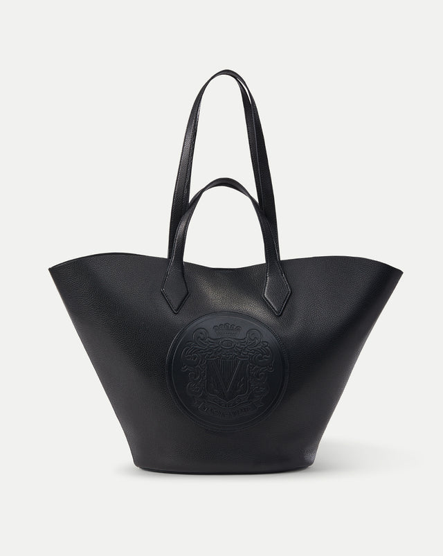 Crest Logo Black Leather Tote Bag | Veronica Beard