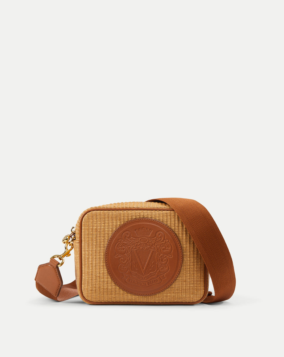 Crest Camera Bag in Camel Raffia | Veronica Beard