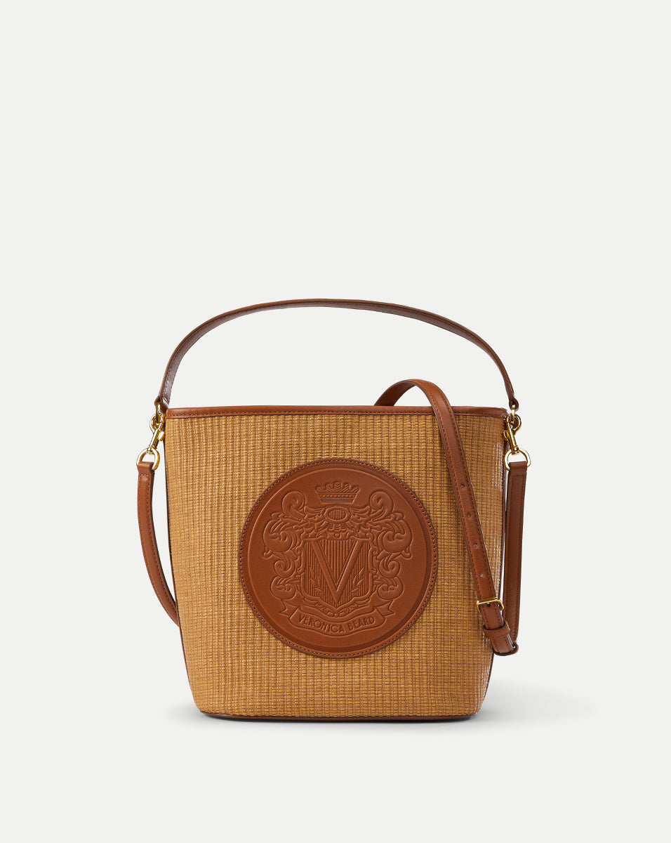 Large Crest Bucket Bag in Camel Raffia | Veronica Beard