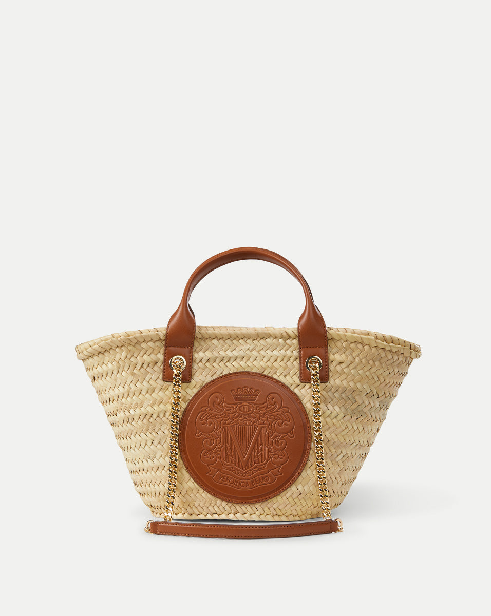 Small Raffia Crest Market Tote in Natural Straw/Hazelwood | Veronica Beard