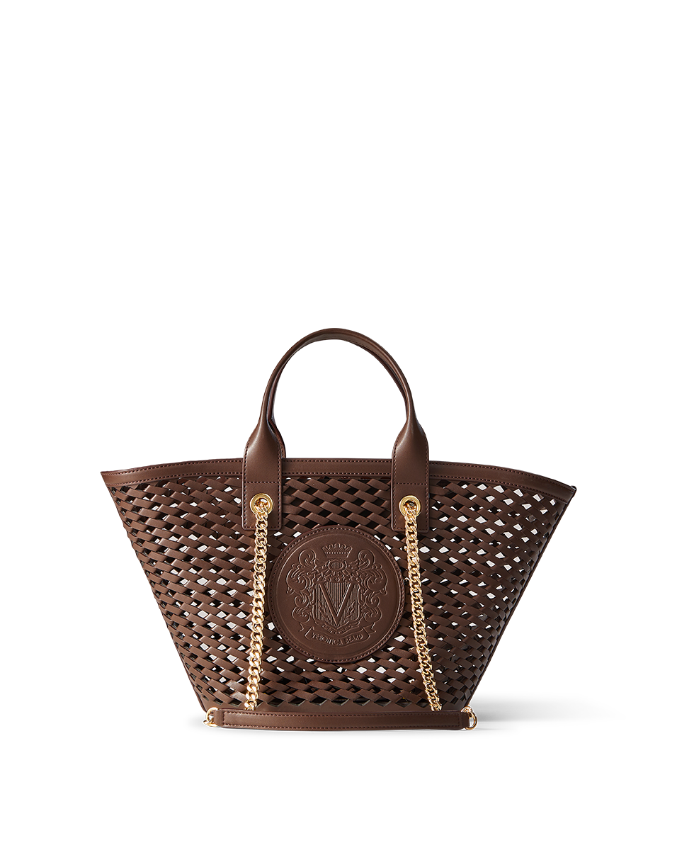 Small Crest Market Tote in Dark Brown | Veronica Beard