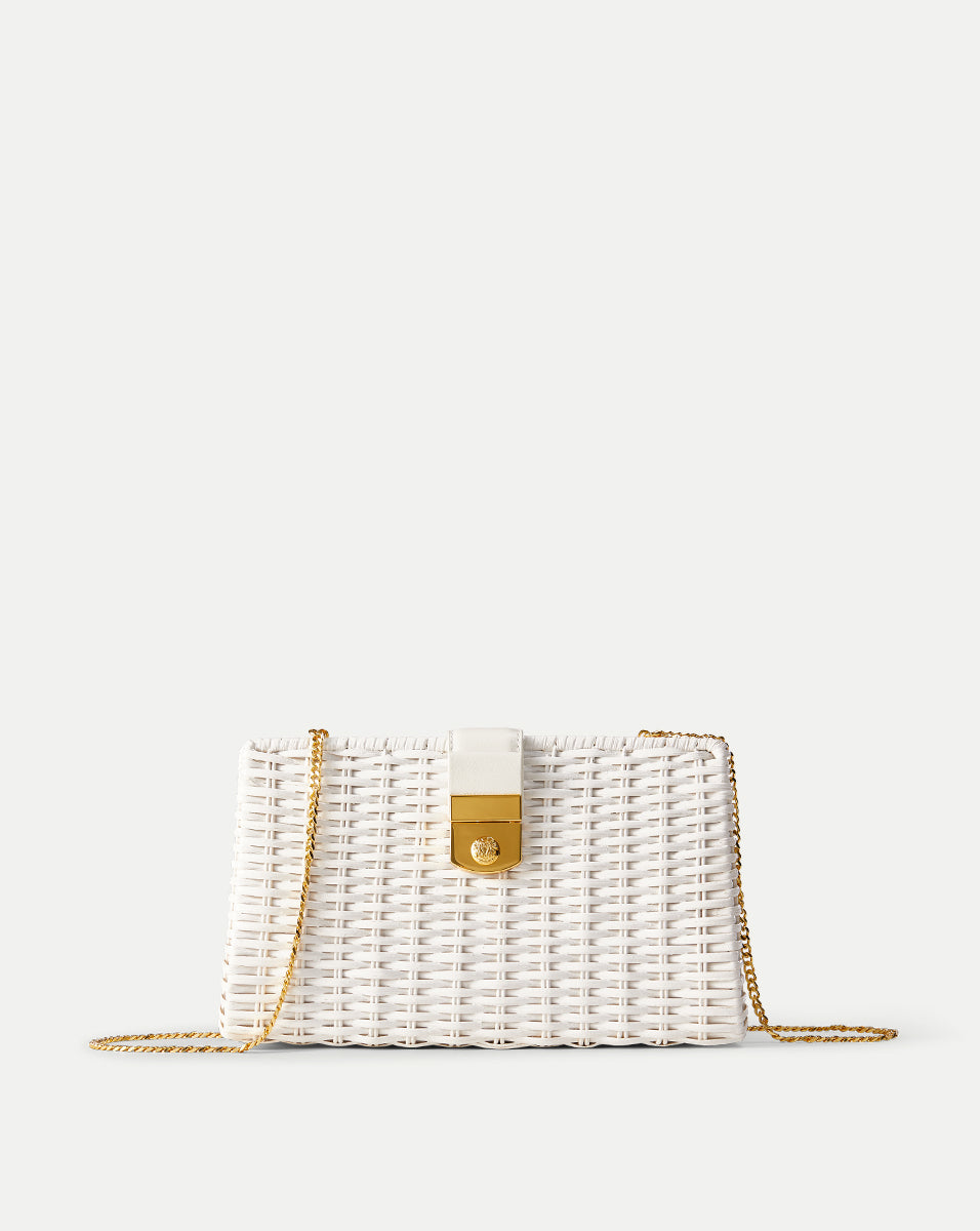 Crest Lock Basket Clutch in Off-White | Veronica Beard