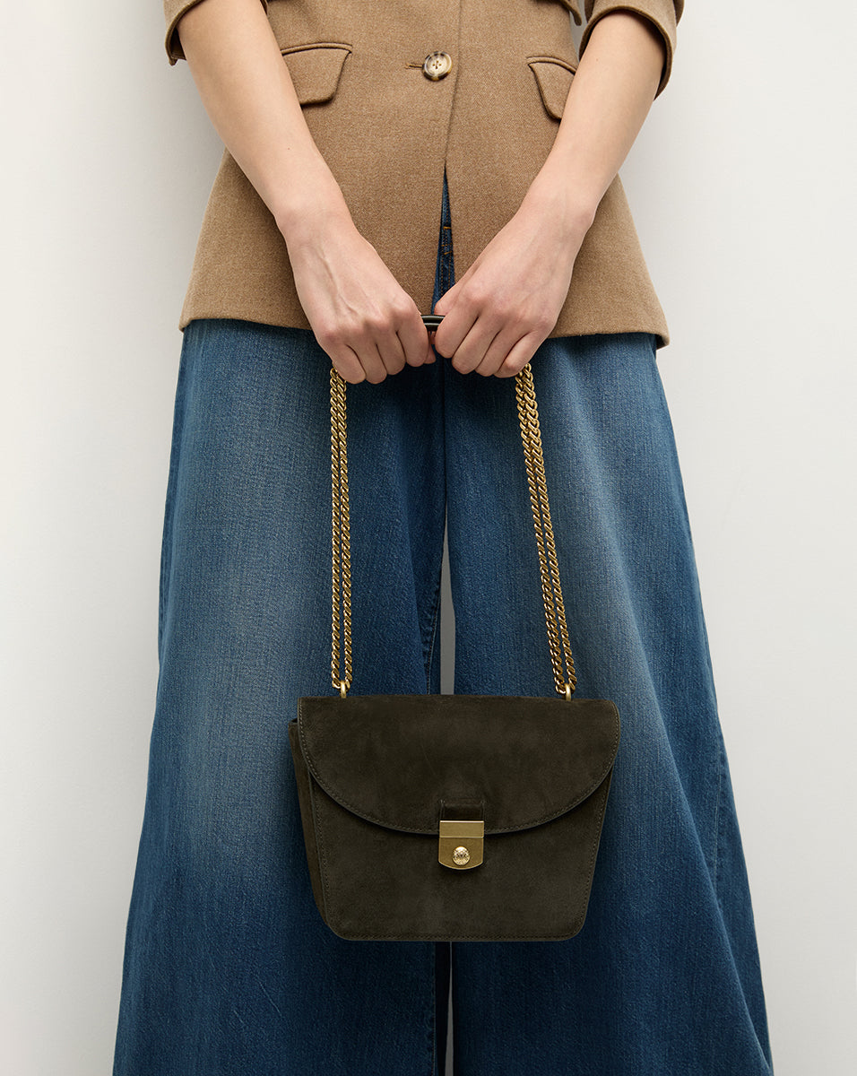 Double Link Suede Flap Bag in Pine | Veronica Beard