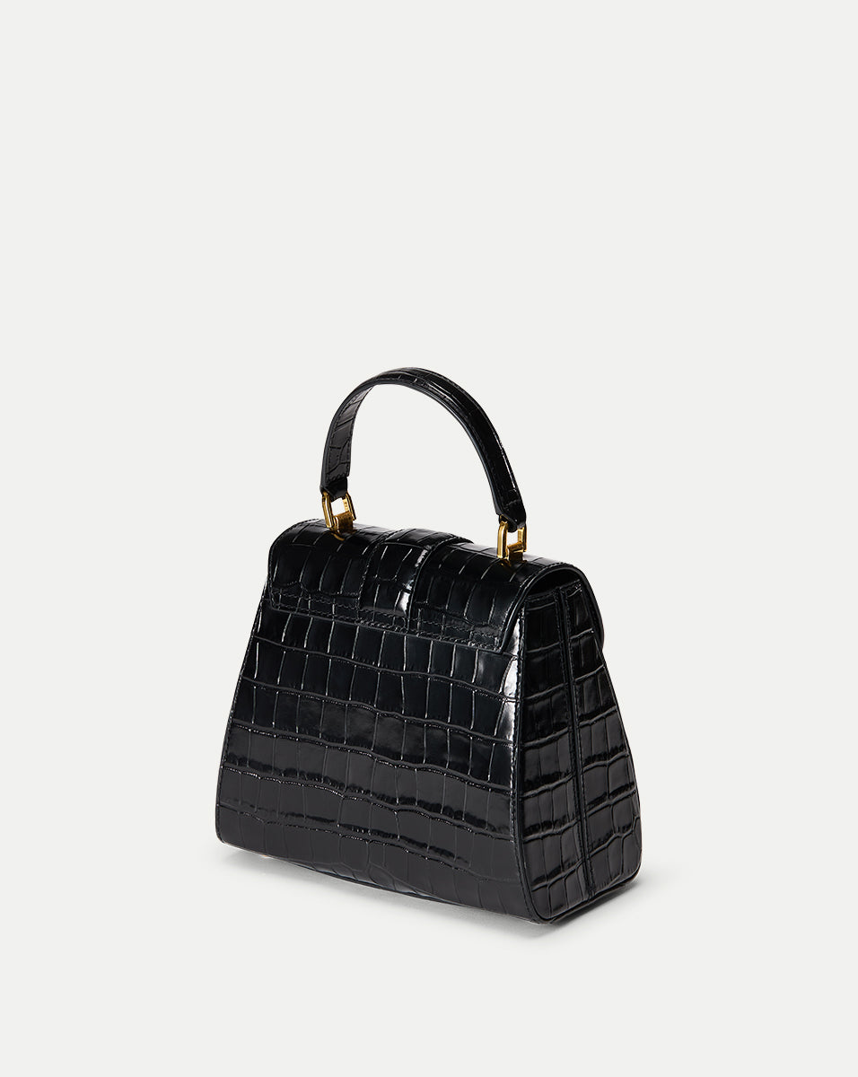Croc-Embossed Crest Lock Bag in Black | Veronica Beard