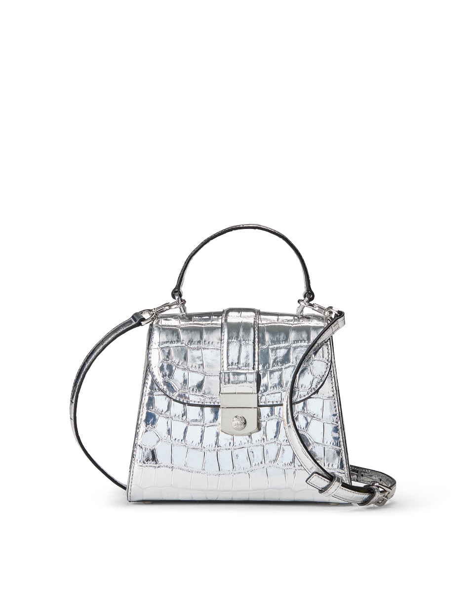Croc-Embossed Crest Lock Bag in Silver | Veronica Beard Croc-Embossed Crest Lock Bag in Silver | Veronica Beard