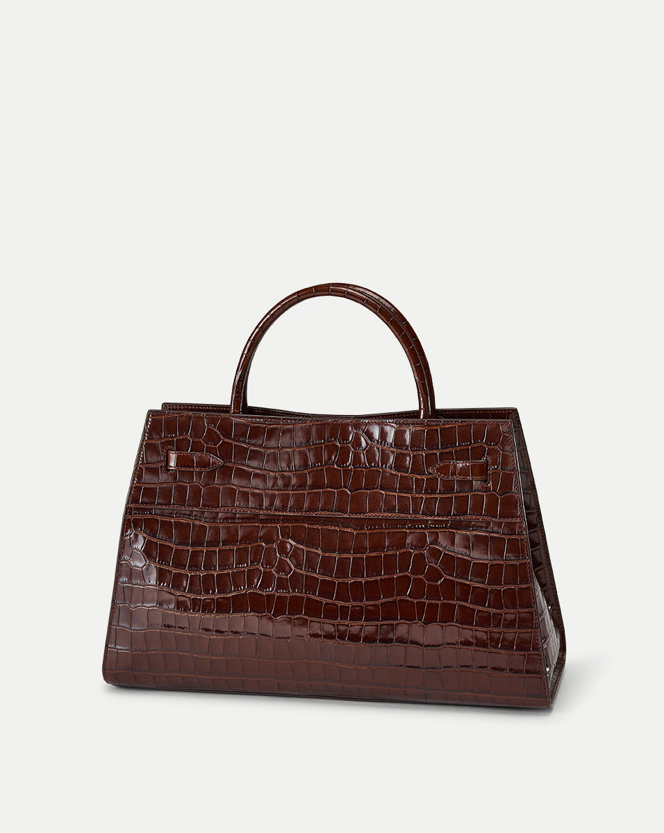 Large Veronica Beard Croc-Embossed Dash Bag in Chestnut | Veronica