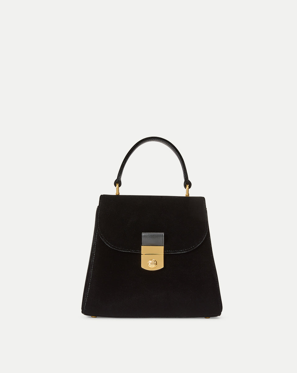 Velvet Crest Lock Top Handle Bag in Black | Veronica Beard x Poppy Delevingne