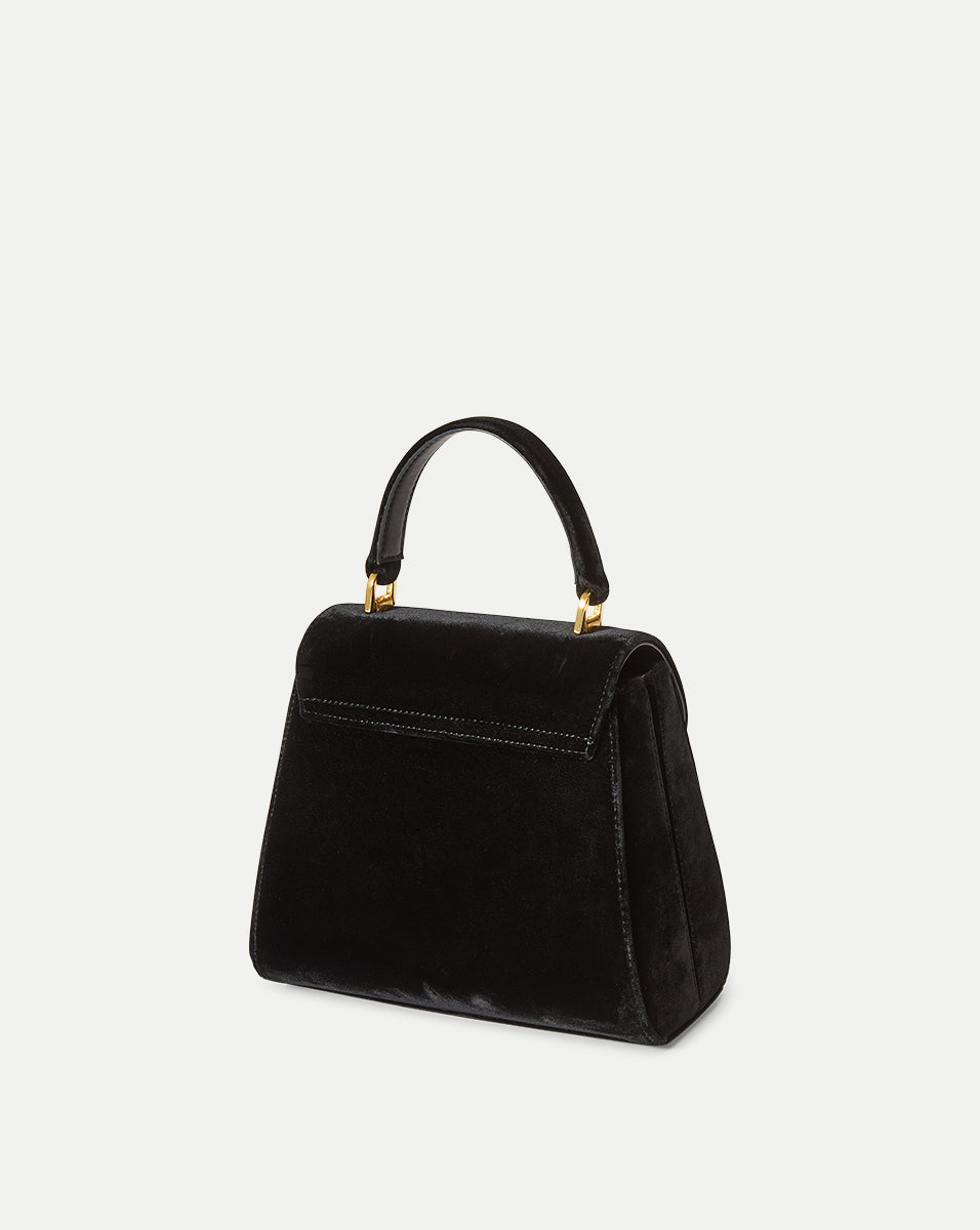 Crest Lock Velvet Top Handle Bag in Black | Veronica Beard x Poppy